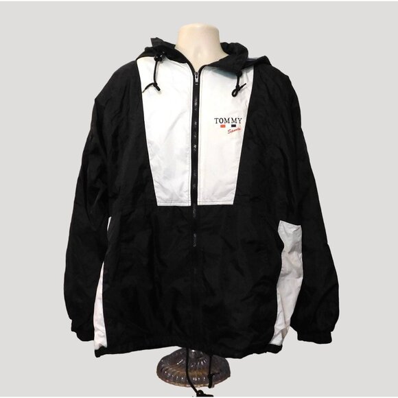 Sa Shilla Pro Sports Other - Tommy Sports Logo Windbreaker Jacket Mens XL Black White Removable Hood Lined